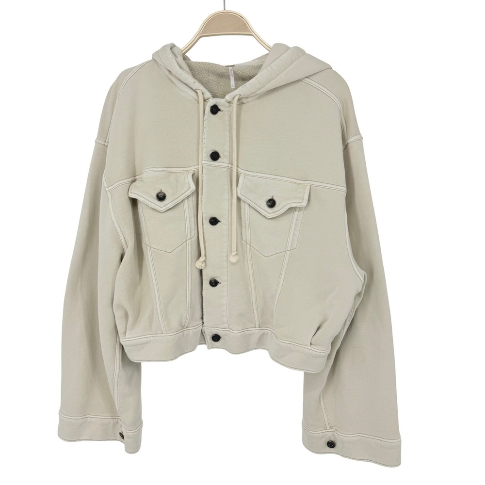 Free People We The Free The One Hoodie Jacket Cream Oversized Good Distressed
